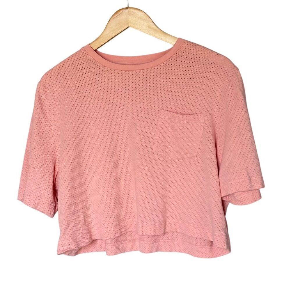 Varley Cropped T-Shirt Cotton M Pink Coral Cloud Short Sleeve Fitness Workout